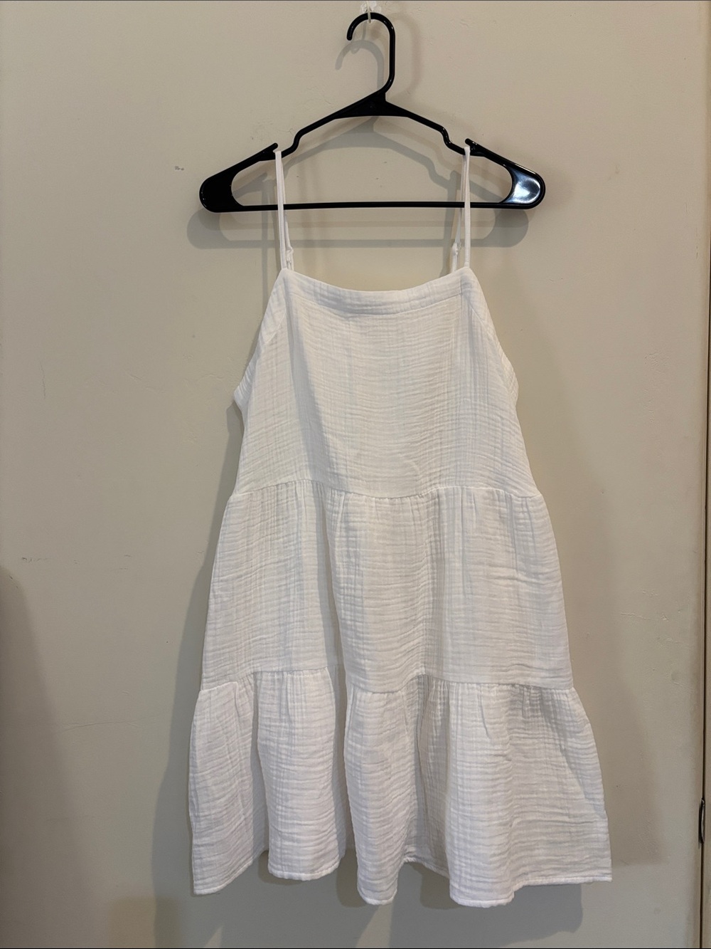 LOFT White Tiered cotton Spaghetti-Strap Dress NWT size Medium